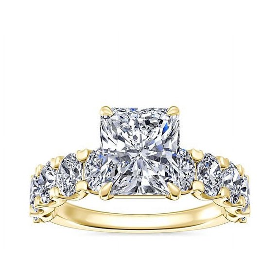 Diamond-Capitals 3.00 Carat Radiant Cut Moissanite Diamond (D/VVS1) Sparkle Bridal Ring for Women Solid 18K Yellow Gold Size 6.5