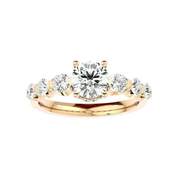 Diamond-Capitals 3.00 Carat Round Cut Moissanite Diamond (D/VVS1) Stylish Anniversary Ring for Women Solid 14K Yellow Gold Size 7