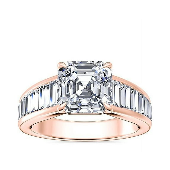 Diamond-Capitals 3.00 Ct Asscher Cut Moissanite Diamond (D/VVS1) Beautiful Wedding Ring for Girls Solid 14K Rose Gold Size 9