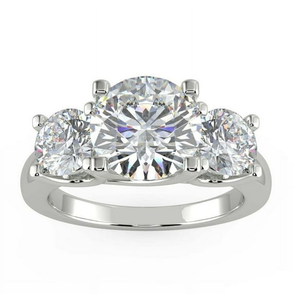 Diamond-Capitals 3.00 Ct Beautiful Round Moissanite Diamond (D/VVS1) 3 Stone Wedding Ring for Ladies in 14K White Gold Size 7.5