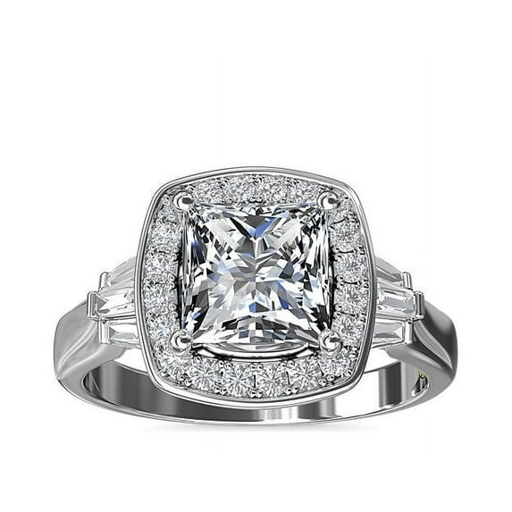 Diamond-Capitals 3.00 Ct Genuine Princess Shape Natural Diamond Solitaire Anniversary Ring for Ladies Solid 950 Platinum Size 5.5 (F-G/VS1)