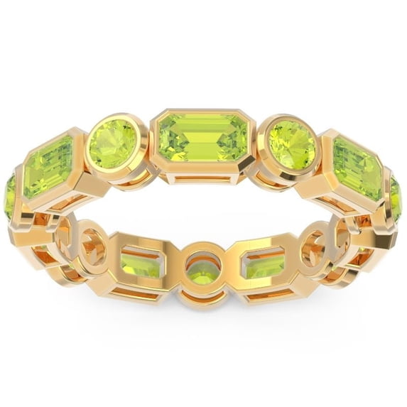 Diamond-Capitals 5.00 Carat Latest Design Emerald Cut Peridot Gemstone Engagement Eternity Band for Women 14K Yellow Gold Size 6