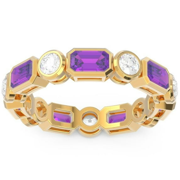 Diamond-Capitals 5.00 Carat Natural Diamond Amethyst Gemstone Wedding Eternity Bands for Ladies Solid 18K Yellow Gold Size 4