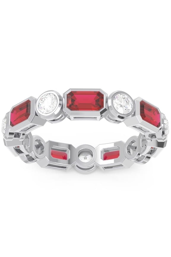 5.00 Carat Sparkle Natural Diamond Red Ruby Gemstone Bridal Eternity Bands for Ladies Solid 14K White Gold Size 5
