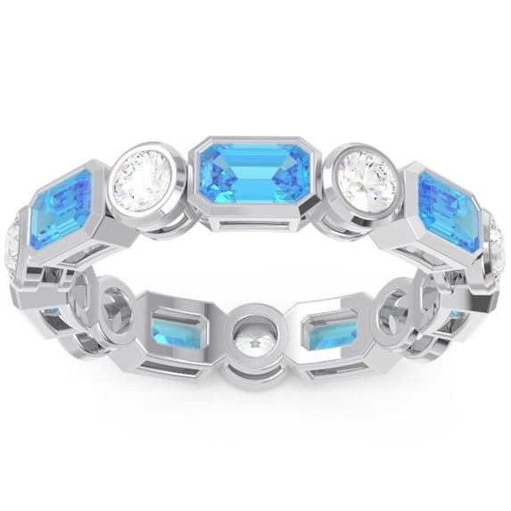 Diamond-Capitals 5.00 Ct Elegant Natural Diamond Blue Topaz Gemstone Engagement Eternity Bands for Women Solid 14K White Gold Size 7.5