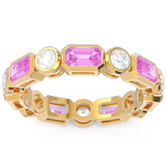Diamond-Capitals 5.00 Ct Elegant Natural Diamond Pink Sapphire Gemstone Engagement Eternity Bands for her Solid 18K Yellow Gold Size 7.5