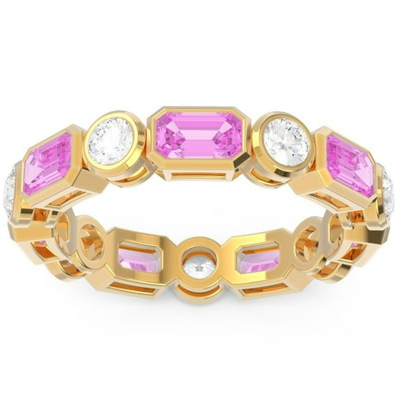 Diamond-Capitals 5.00 Ct Fashionable Natural Diamond Pink Sapphire Gemstone Wedding Eternity Bands for Women Solid 18K Yellow Gold Size 3