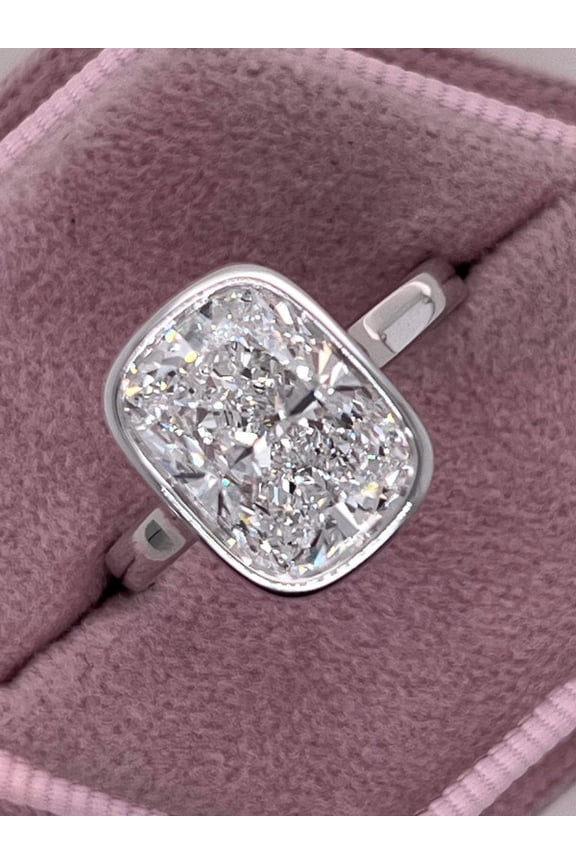 5.00 Ct Unique Cushion Shape IGI Certified Lab Grown Diamond Solitaire Engagement Ring for Fiancee Solid 18K White Gold Size 10