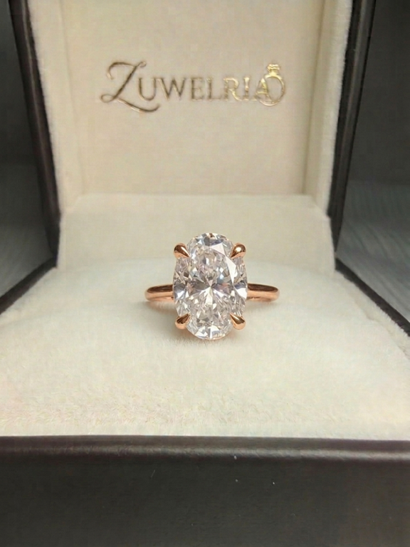 5.15 Carat Oval Cut Solitaire IGI Certified Lab Grown Diamond Luxurious Ring for Anniversary Solid 10k Rose Gold Size 11.5