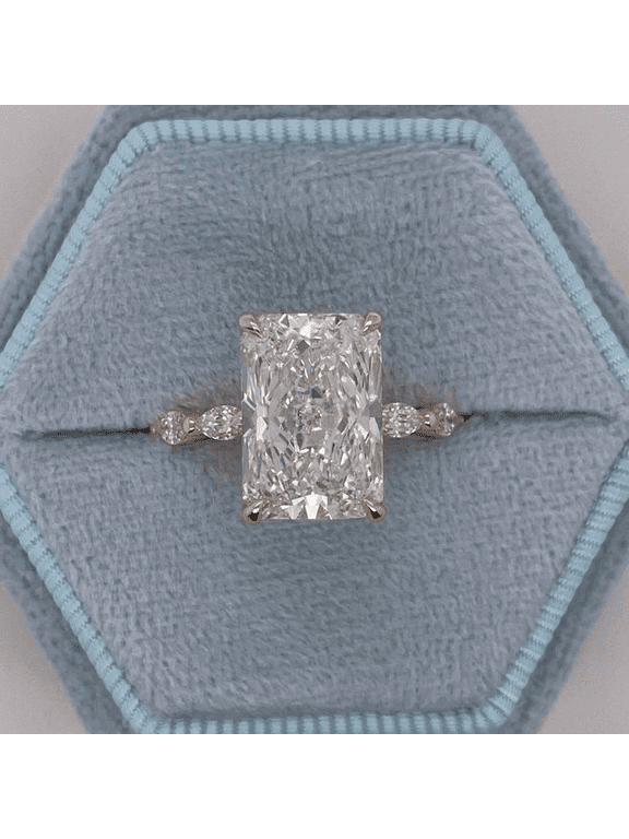 5.50 Ct Luxurious Radiant Cut Solitaire with Accents IGI Certified Lab Grown Diamond Anniversary Ring for Women Solid 10k Rose Gold Size 4.5