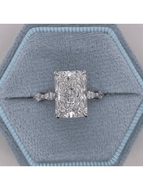 5.50 Ct Shinnnig Radiant Cut IGI Certified Lab Grown Diamond Solitaire with Accents Bridal Ring for her Solid 10k White Gold Size 7.5
