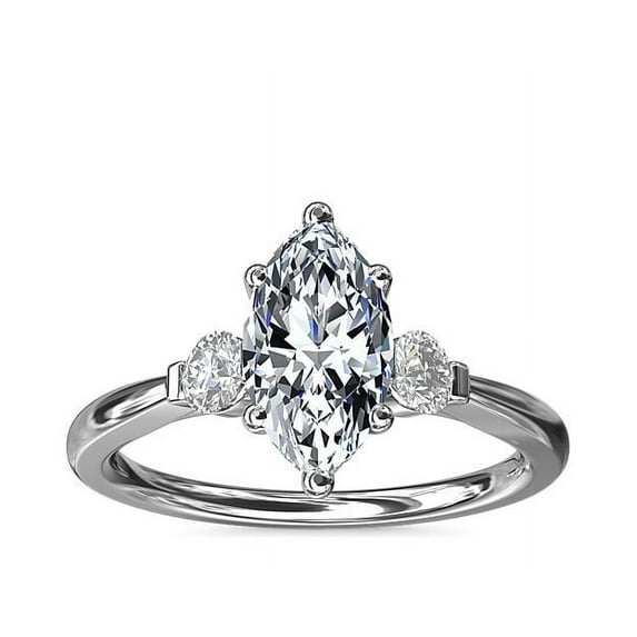 Diamond-Capitals Natural 2.20 Ct Elegant Marquise Shape Diamond Three Stone Engagement Ring for Women Solid 950 Platinum (F-G/VS1) Size 5