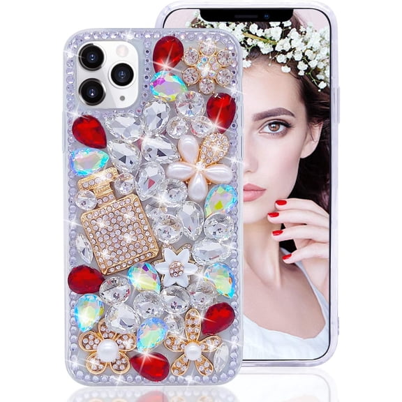 Diamond Case Compatible with Apple iPhone 11 6.1 Inch Case for Girls Fashion Luxury Bling Bling Diamond Rhinestone Gemstone 3D Perfume Bottle and Flower Gemstone Soft TPU Back case