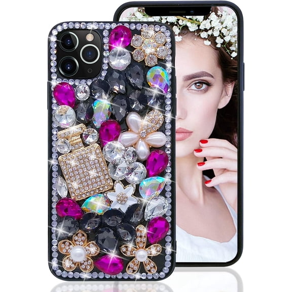 Diamond Case Compatible with Apple iPhone 11 6.1 Inch Case for Girls Fashion Luxury Bling Bling Diamond Rhinestone Gemstone 3D Perfume Bottle and Flower Gemstone Soft TPU Back case