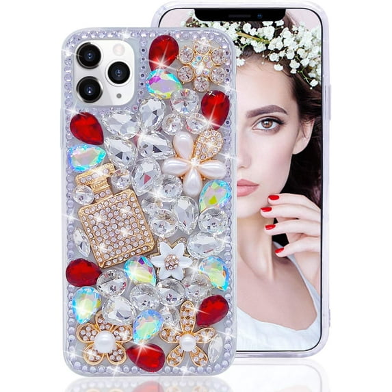 Diamond Case Compatible with Apple iPhone 11 Pro 5.8 Inch Case for Girls Fashion Luxury Bling Bling Diamond Rhinestone Gemstone 3D Perfume Bottle and Flower Gemstone Soft TPU Back case