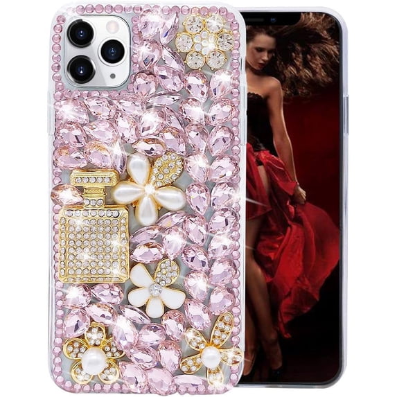 Diamond Case Compatible with Apple iPhone 11 Pro 5.8 Inch Case for Girls Fashion Luxury Bling Bling Diamond Rhinestone Gemstone 3D Perfume Bottle and Flower Gemstone Soft TPU Back case