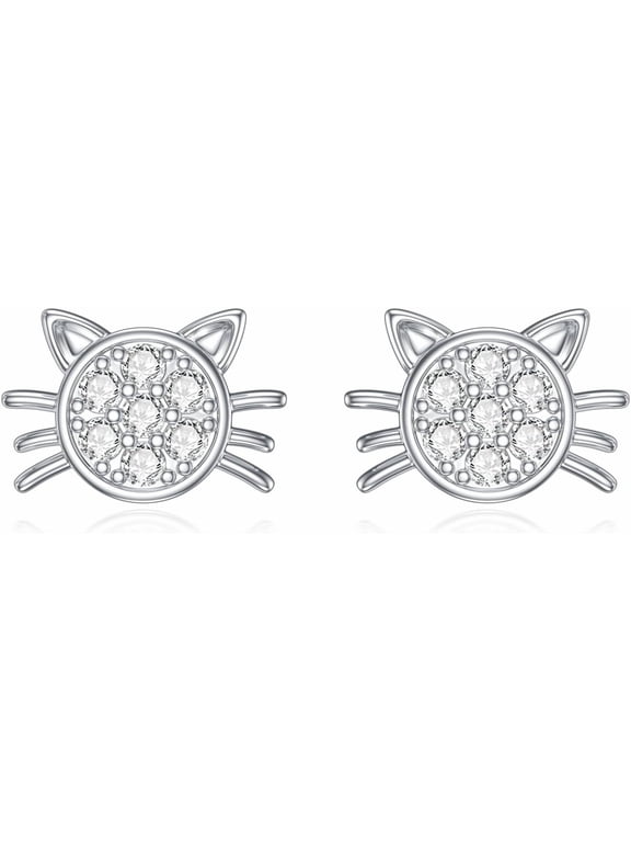 Diamond Cat Earrings for Women 925 Sterling Silver Cat Stud Earrings with Lab Grown Diamonds Jewelry Gifts for Mom Wife Girlfriend Daughter Sister Friend