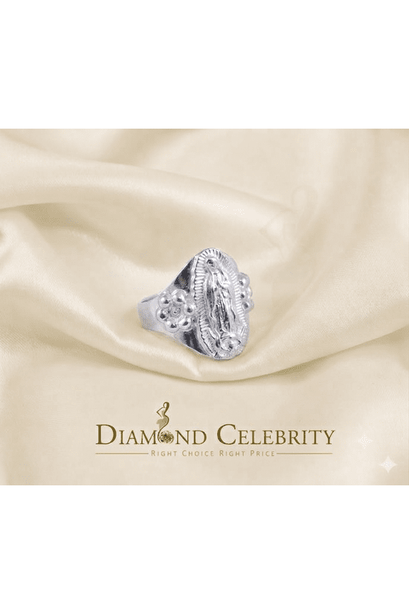 Religious White 925 Silver Virgin Merry Portrait Guadalupe Band Women Ring SZ 8