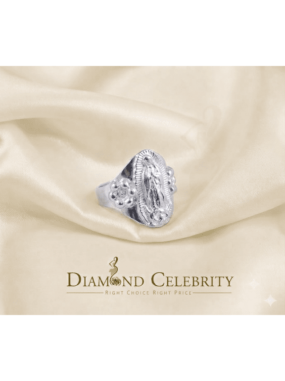 Religious White 925 Silver Virgin Merry Portrait Guadalupe Band Women Ring SZ 8