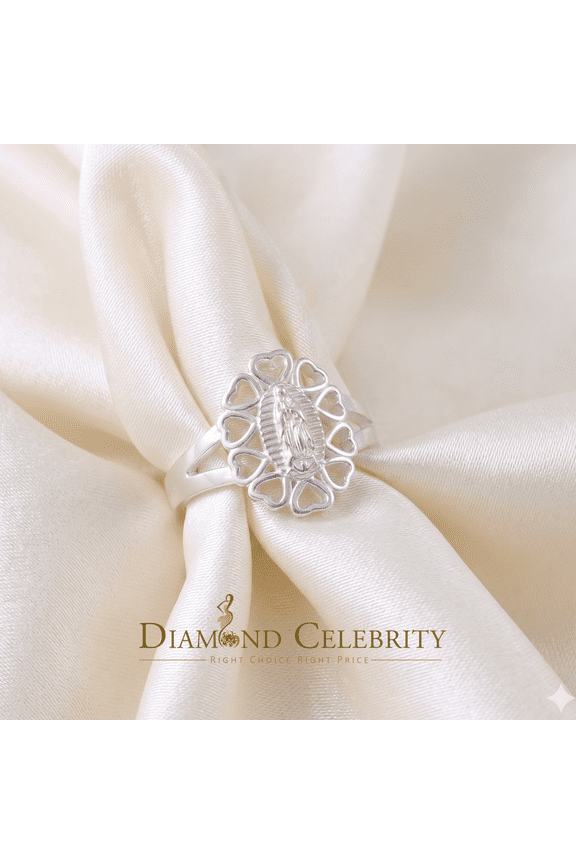 White 925 Silver Virgin Mary Heart shape cutout Women Faith Protection Ring SZ 8
