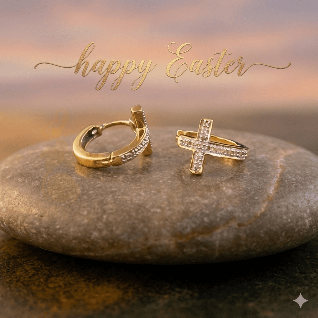 Diamond Celebrity's 0.15ct Diamond 925 Sterling Silver Yellow Hoop Stud cross Earring For Men /Women