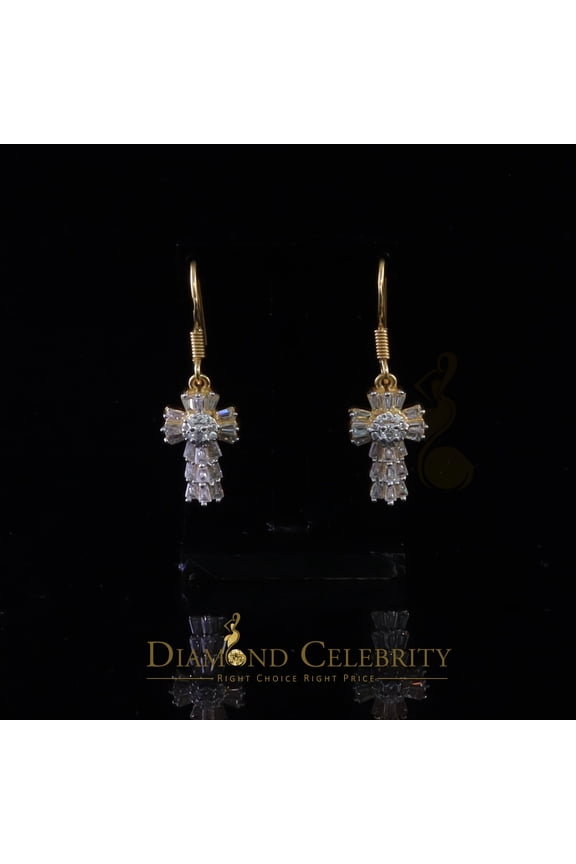 's 1.00ct Moissanite Yellow 925 Silver Women's Dangling Cross Fish Hook Earrings