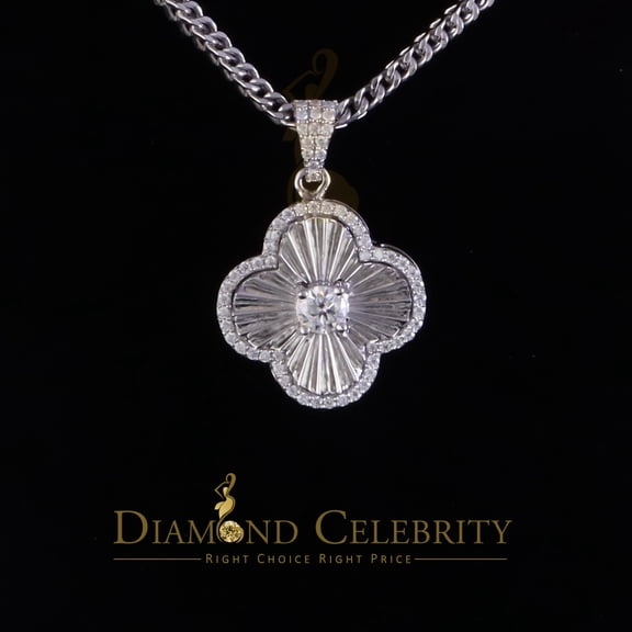 Diamond Celebrity's 3.00ct VVS D Silver Solitaire Moissanite For Women's White Clover Charm Pendant