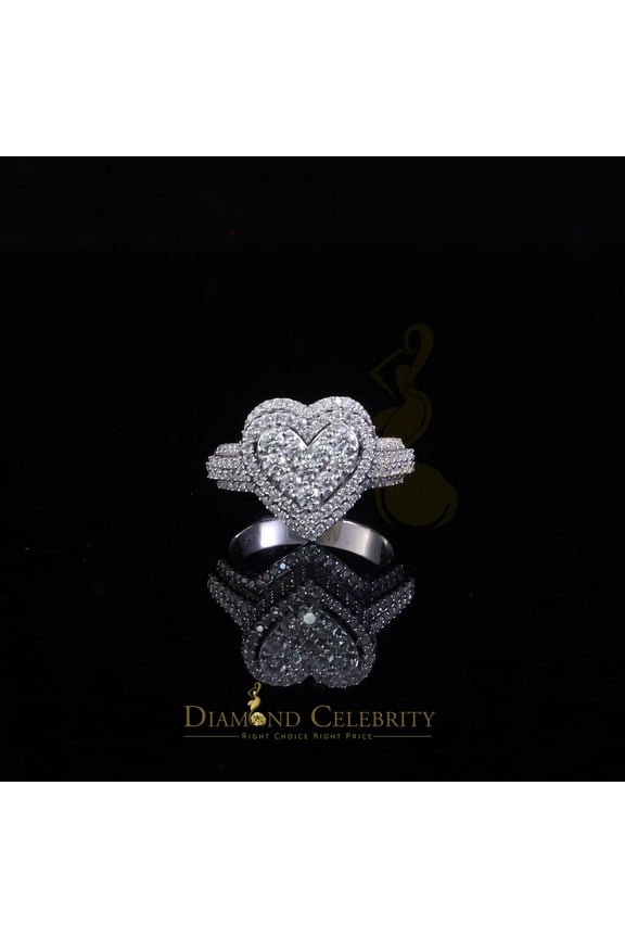 Diamond Celebrity's 925 Silver White 2.50CT Women's VVS 'D' Moissanite 3D Double Heart Ring Size7
