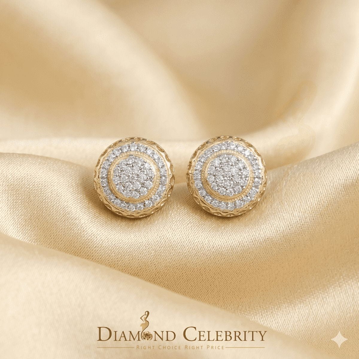 Diamond Celebrity's 925 Sterling Silver 0.20ct Diamond For Women's/ Men's Yellow Stud Round Earrings