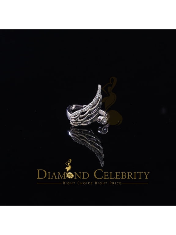 's 925 Sterling White Silver with 1.50ct Cubic Zirconia Angel Wing Ring Size 7.5
