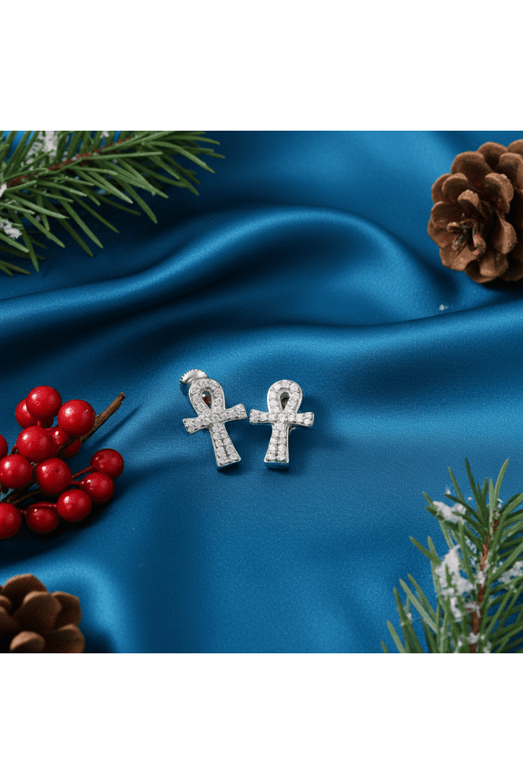 Diamond Celebrity's 925 White Silver 0.25ct VVS 'D' Moissanite Ankh Stud Earring Men's/Womens