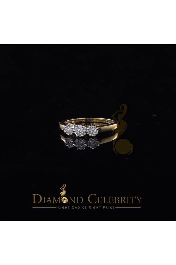 Diamond Celebrity's 925 Yellow Silver Cubic Zirconia 1.25 ct Past Present Future Women's Ring Size 7