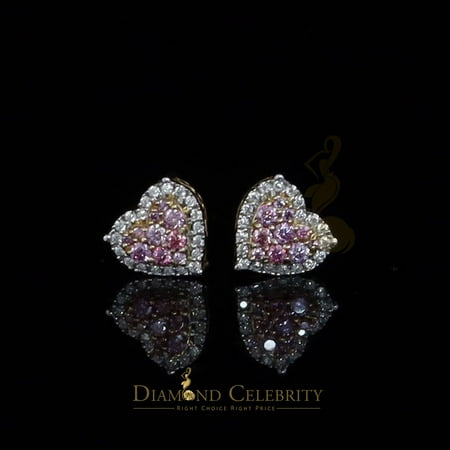 Diamond Celebrity's Men's/Women's 925 Silver Yellow 1.00ct VVS 'D' Pink Moissanite 3D Heart Earrings