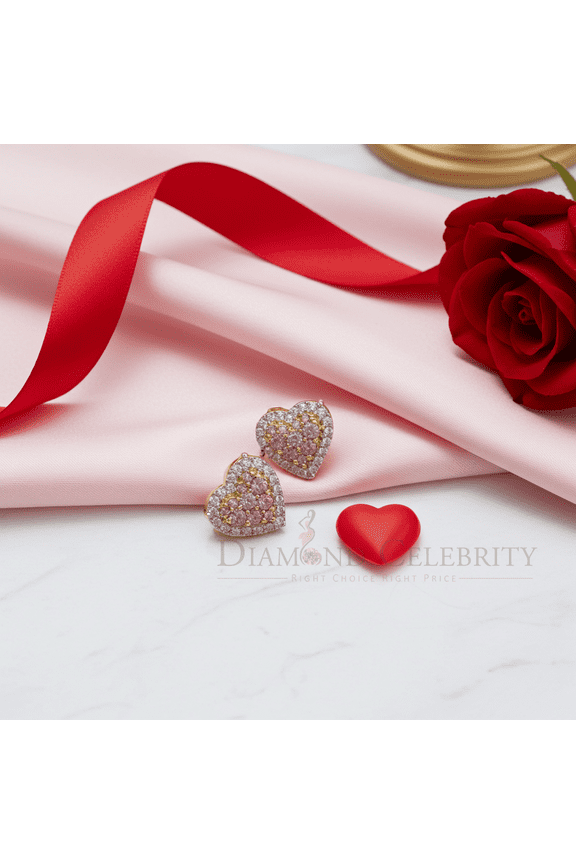 's Men's/Women's 925 Silver Yellow 1.00ct VVS 'D' Pink Moissanite 3D Heart Earrings