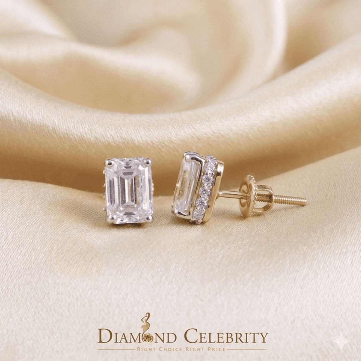 Diamond Celebrity's Men's/Women's925 Silver Yellow 2.50ct VVS D Moissanite Emerald cut Stud Earrings