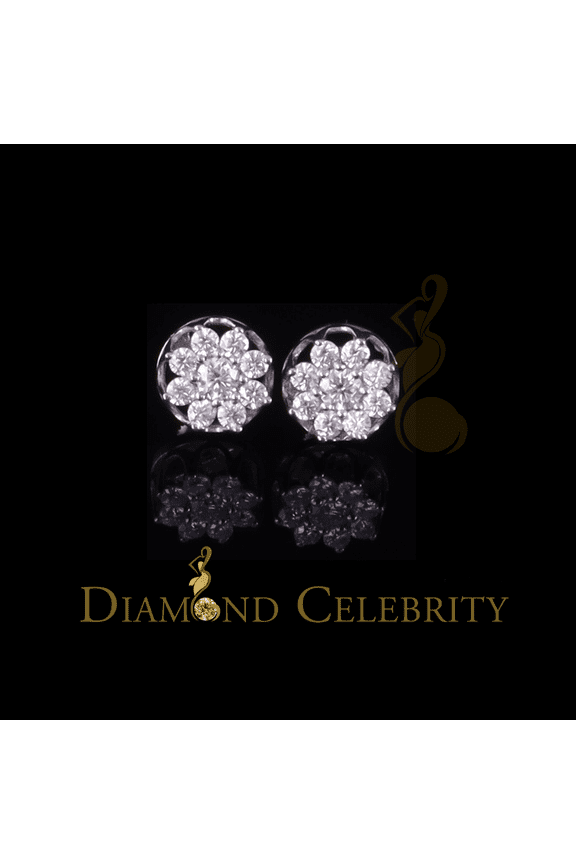 Diamond Celebrity's Men's/Womens 925 Silver White 1.00ct VVS 'D' Moissanite Floral Stud Earrings