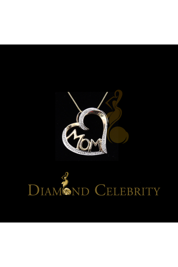 Diamond Celebrity's Real 0.10ct Diamond 925 Sterling Silver MOM'S HEART Yellow Attractive Pendant