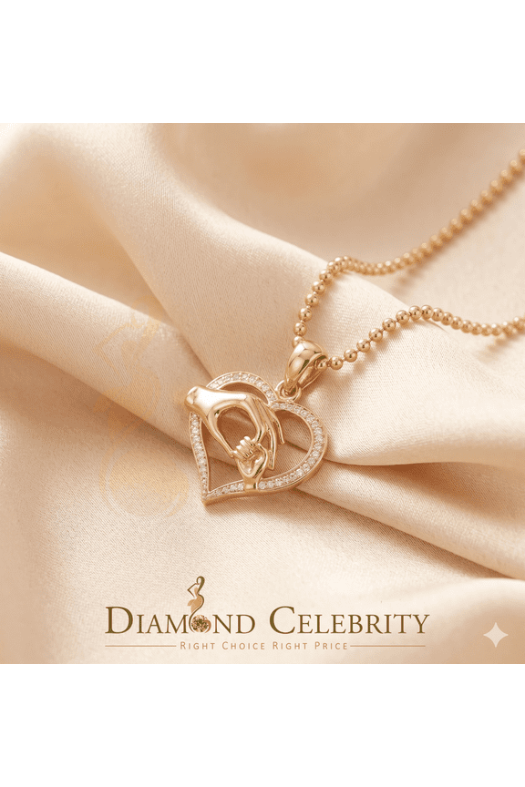 Diamond Celebrity's Real 0.10ct Diamond Sterling Silver Heart In MOM'S CARE Necklace Yellow Pendant