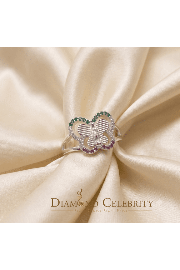 's Religious White Butterfly 925 Silver CZ Multi Stone Mother Mary Women Ring SZ10