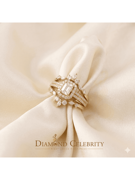 's Solitaire Enhancer Guard Wrap Ring Insert 2CT Moissanite 925 Silver Yellow SZ 7