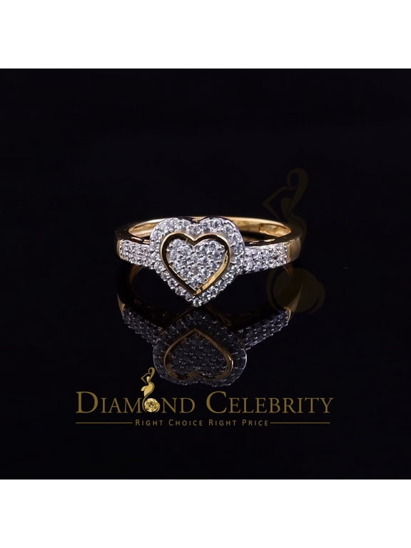Diamond Celebrity's Valentine Yellow Silver 0.15CT Real Diamond Shiny Womens Promise Heart Ring Sz 7