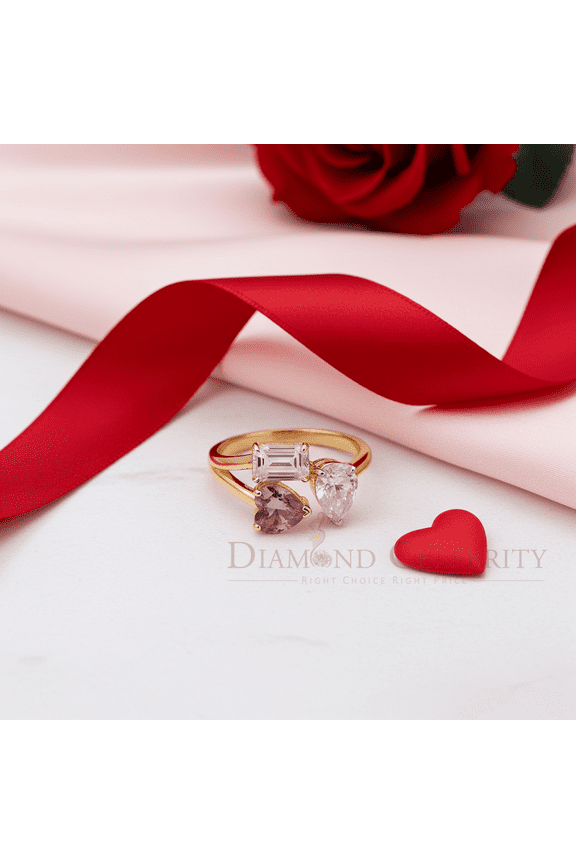 Diamond Celebrity's Women Silver Yellow VVS D 2.50CT Pink Moissanite Toi et Moi Engagement Ring SZ7