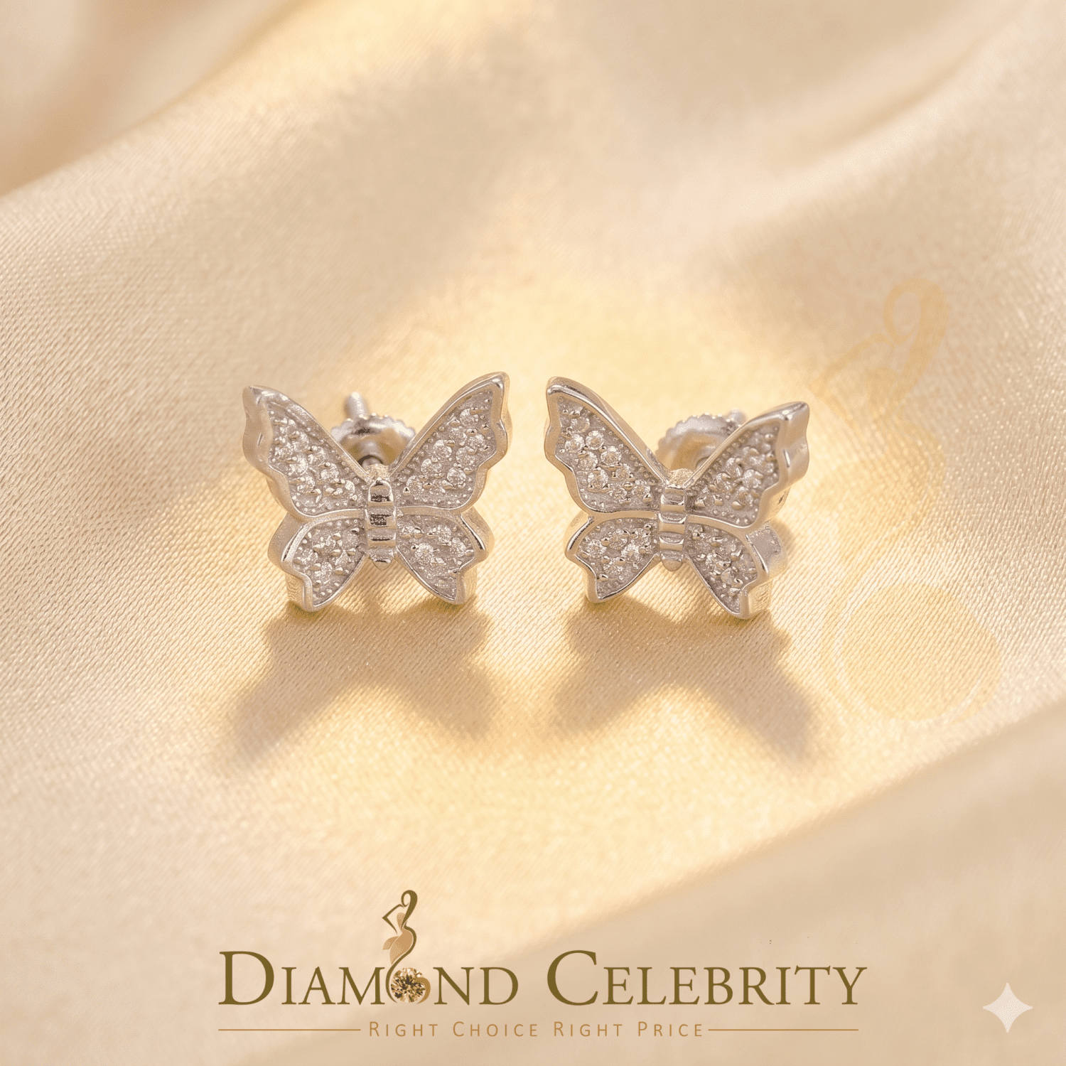 Diamond Celebrity's Women's 0.34ct Cubic Zirconia Butterfly Stud Earrings White 925 Sterling Silver