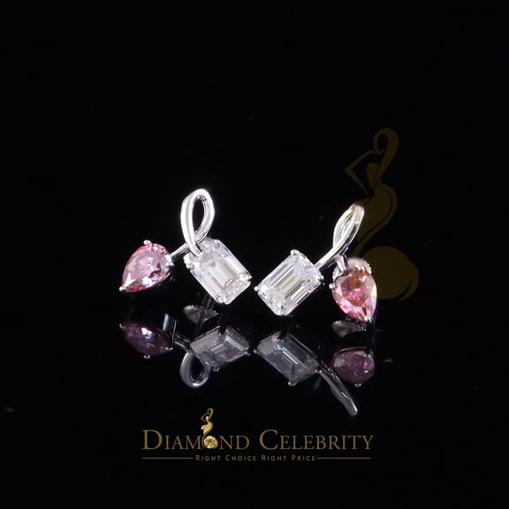 Diamond Celebrity's Women's 925 Silver White 3.50ct VVS 'D' Pink Moissanite Toi et Moi Stud Earrings