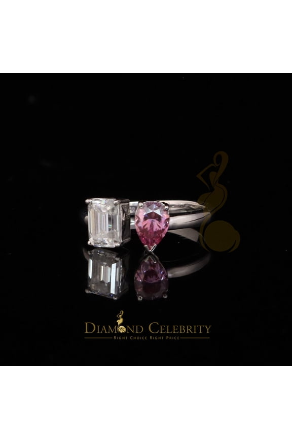 Diamond Celebrity's Women's Silver White VVS D 2.00CT Pink Moissanite Toi et Moi Engagement Ring SZ7