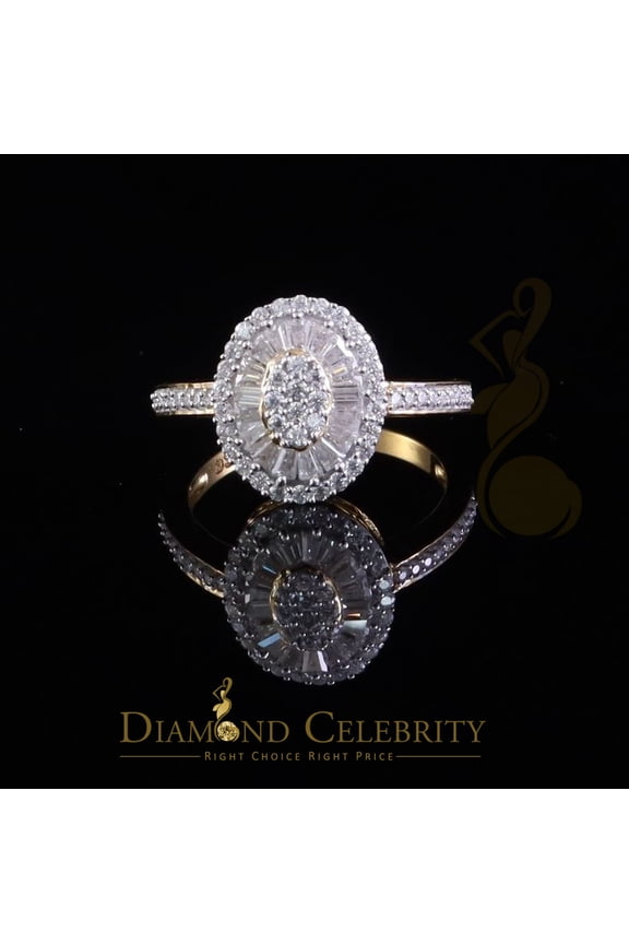 Diamond Celebrity's Womens 925 Sterling Silver Yellow 1.0ct VVS D Baguette Moissanite Oval Ring SZ 7