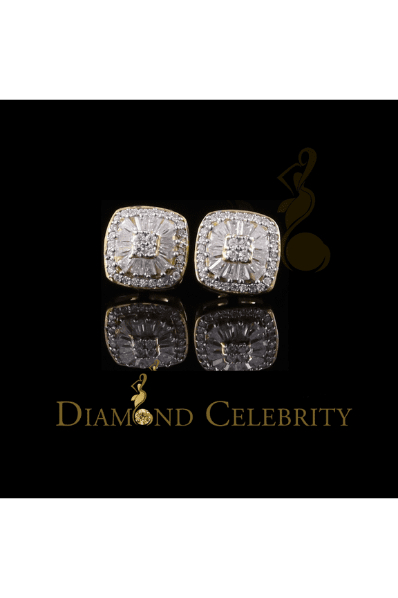 Diamond Celebrity's Yellow 925 Silver 1.00ct VVS 'D' Moissanite Square Stud Earring Men's/Womens