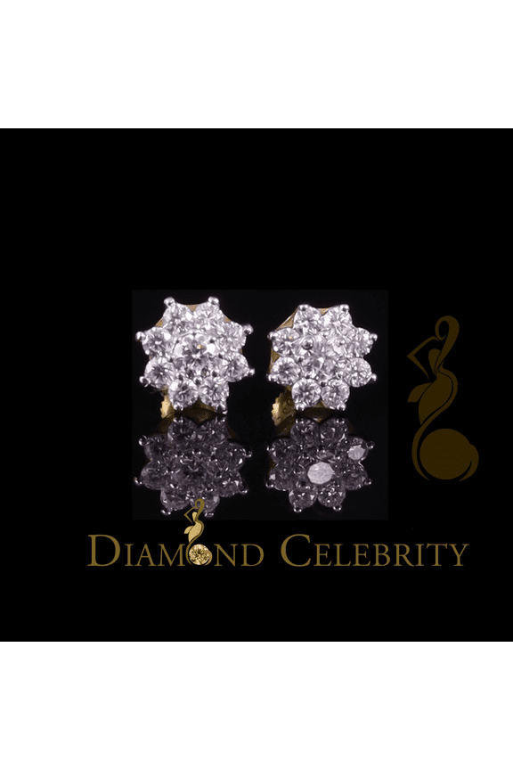 Diamond Celebrity's Yellow Men's/Womens 925 Silver 1.00ct VVS 'D' Moissanite Floral Stud Earrings