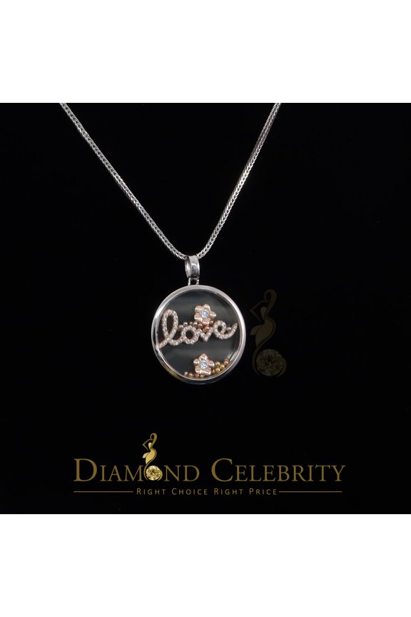 'sBeautiful White Sterling Silver Charming LOVE Round Pendant with Cubic Zirconia