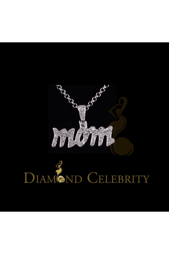 Diamond Celebrity'sWhite 925 Sterling Silver Real 0.25CT Diamond MOM'S Charm Necklace Pendant